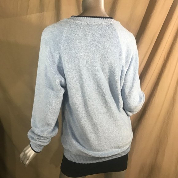 Charming Forge Vintage USA Large Blue V Neck Sweater Ribbed Cuffs and Hem Pullov - Picture 10 of 16